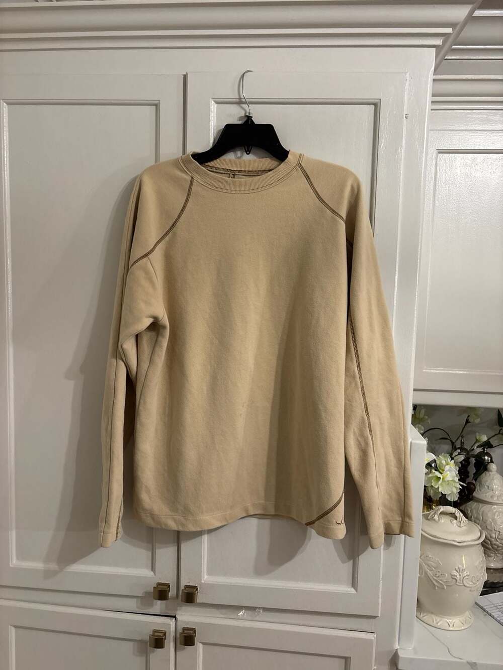 prAna Vintage Contrast Stitch Crewneck Sweatshirt Tan Men's Size L